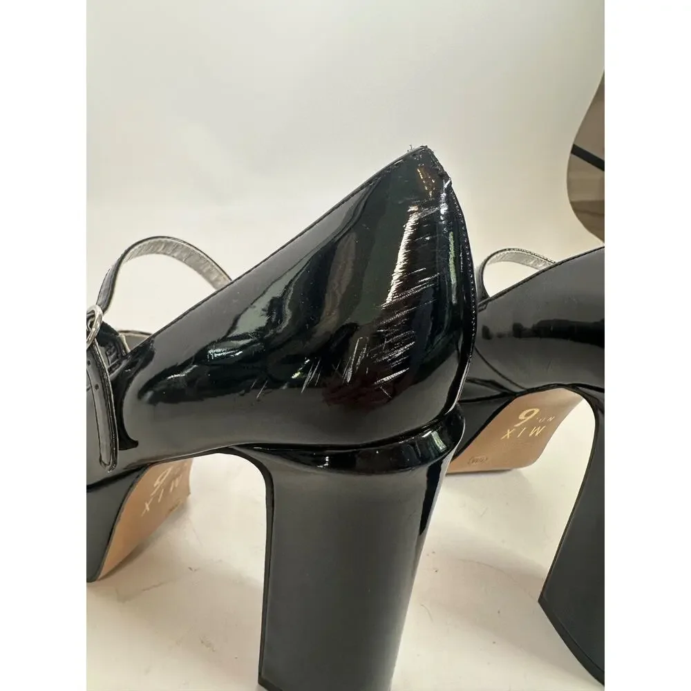 Mix No. 6 Black Patent Mary Jane Platform Heels Size 6 Chunky Block Heel Pumps